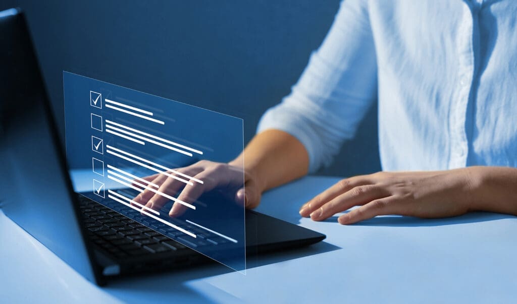 Business owner reviewing his cybersecurity checklist to protect company data and prevent downtime.