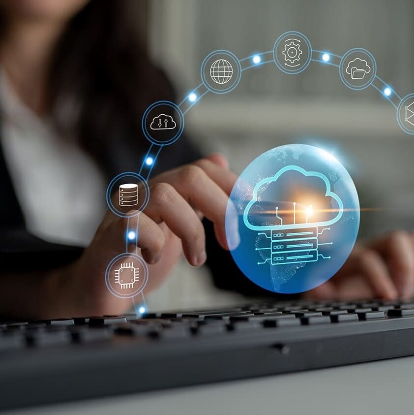 Business professional using secure cloud technology.
