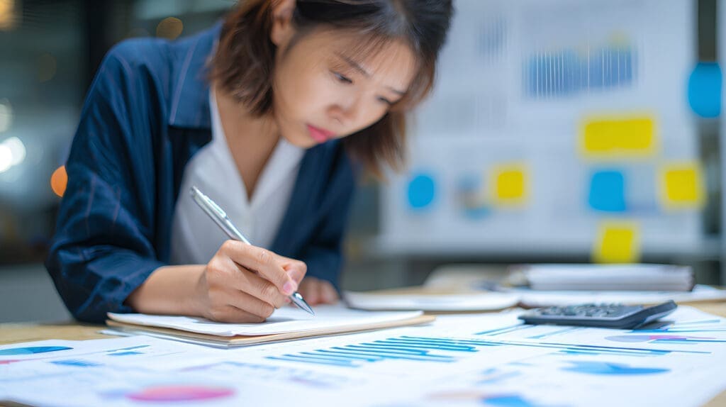 A woman managing finances.