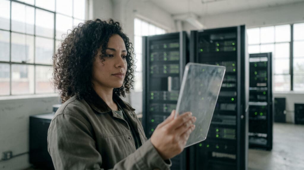 A woman auditing IT services.