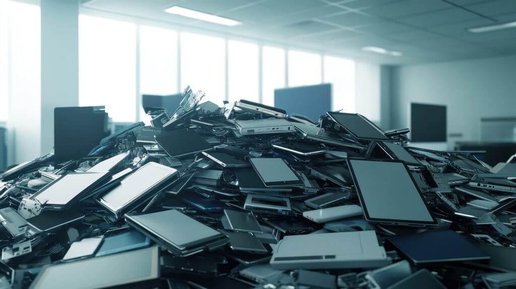 A large pile of electronic waste